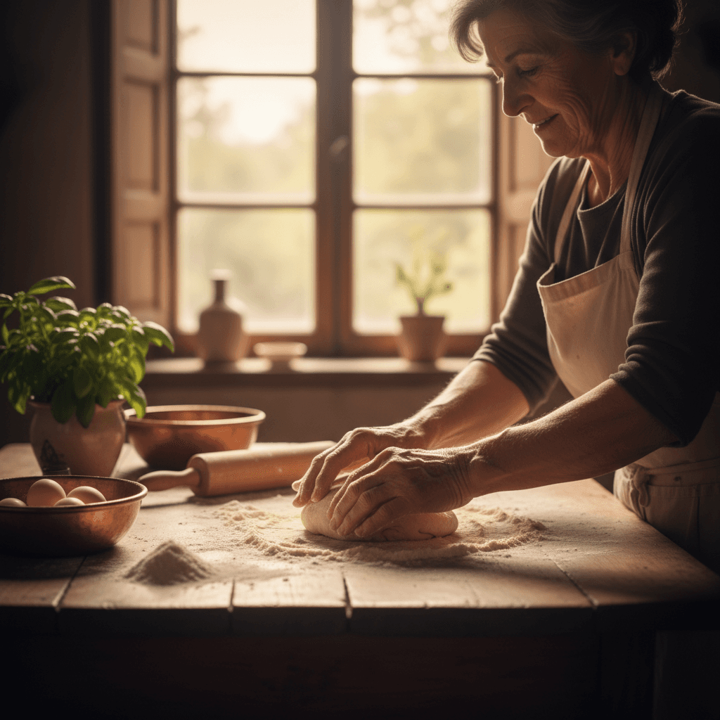 Learner preparing fresh pasta with a local guide