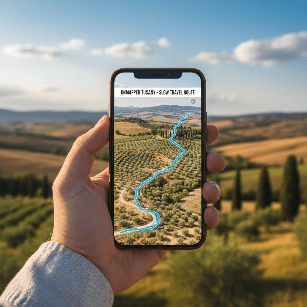 Smartphone showing personalized GPX route through Tuscany