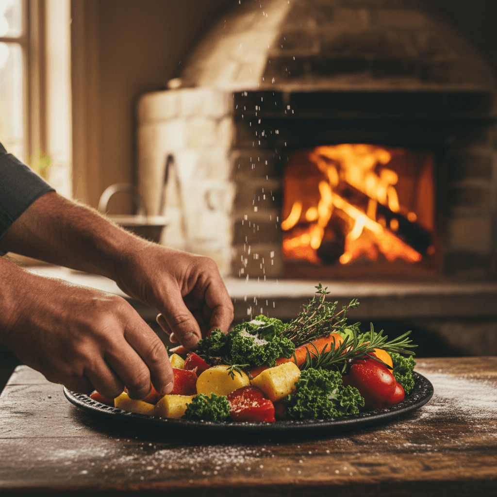Hands folding fresh pasta dough in a sunlit Tuscan kitchen