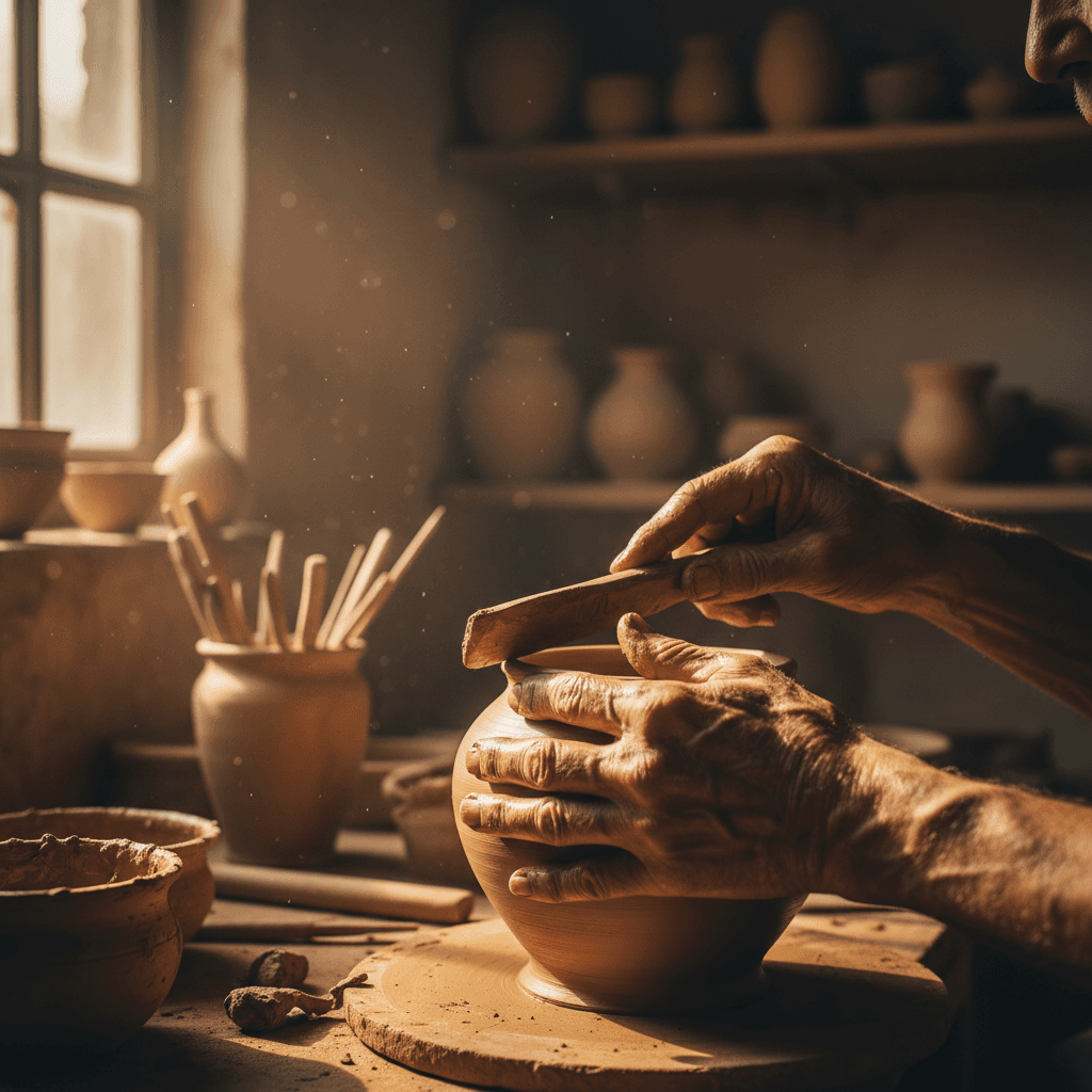 Local Tuscan artisan demonstrating traditional craft techniques in a workshop