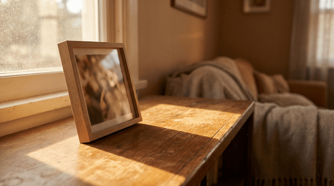 Framed Tuscan landscape photograph in Unmapped Tuscany office showcasing travel inspiration